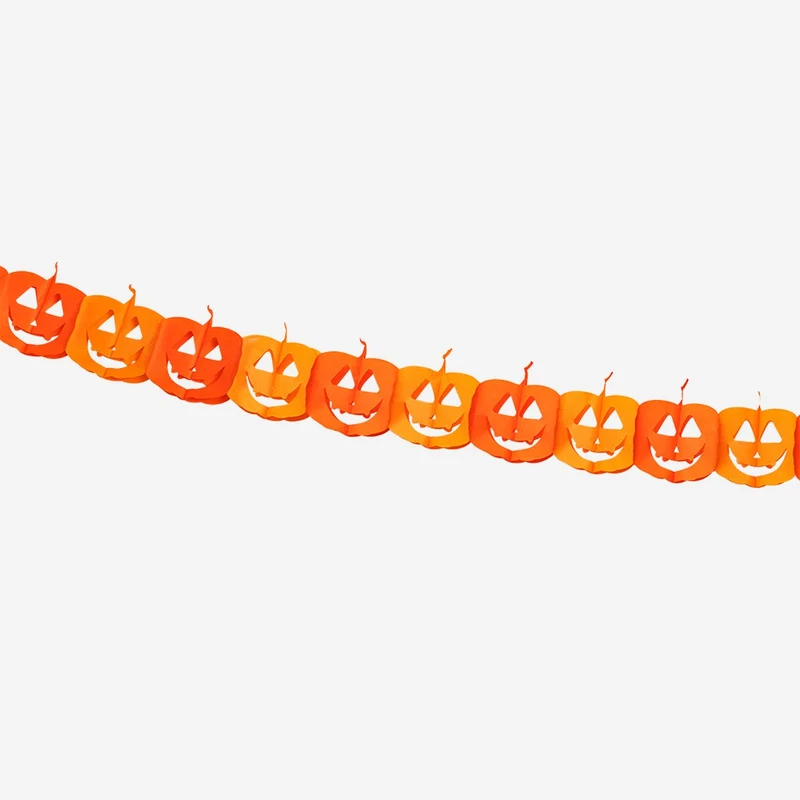 Pumpkin garland with happy faces - 300 cm