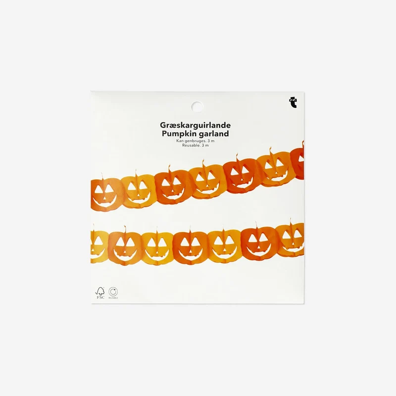 Pumpkin garland with happy faces - 300 cm