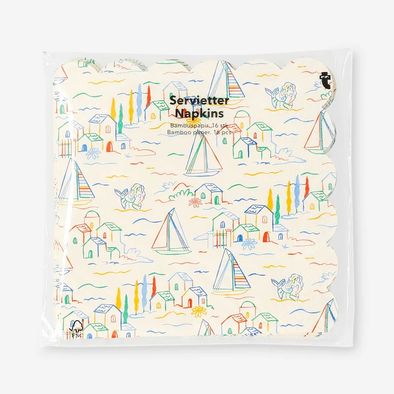Napkins with scalloped edge and summerhouse print - 16 pcs