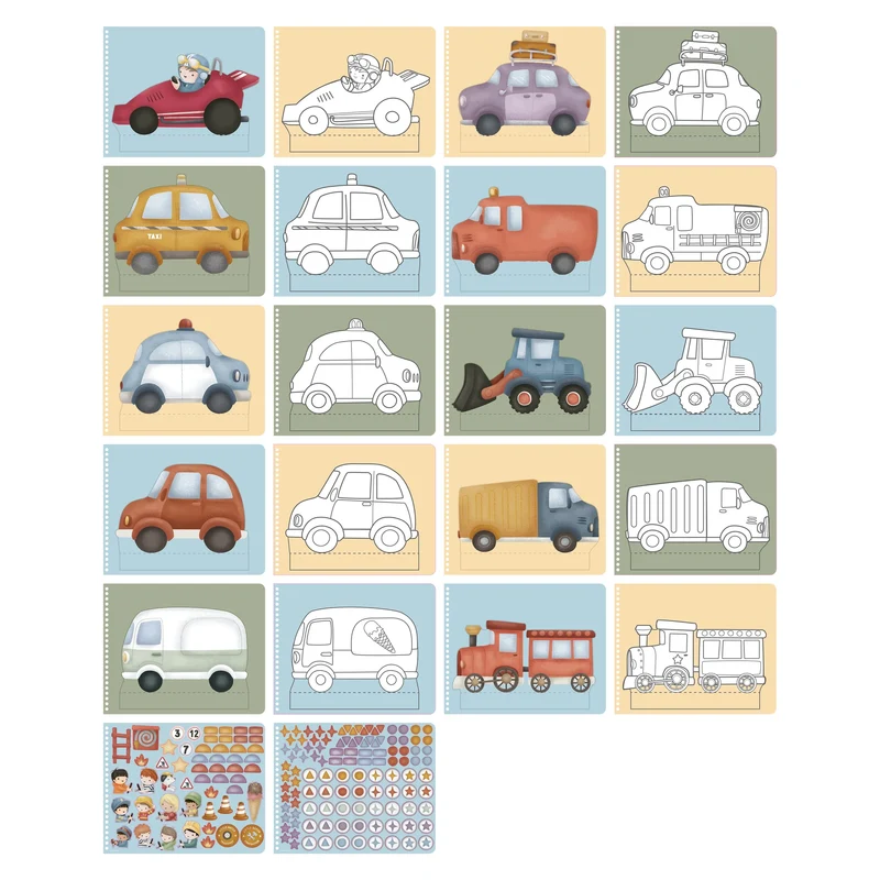 Libro de recortar y pintar vehiculos · Little Dutch