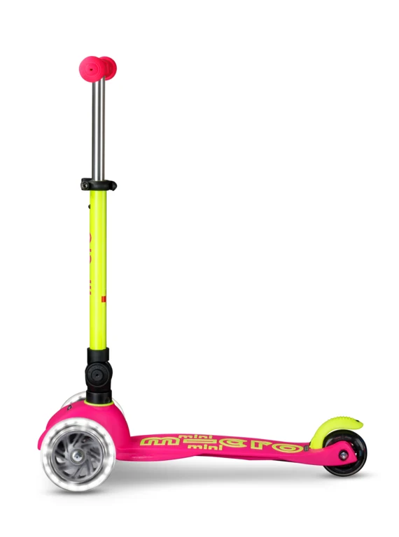 Patinete Mini Deluxe Plegable Neón LED · Rosa/Amarillo