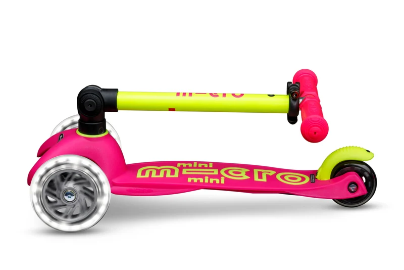 Patinete Mini Deluxe Plegable Neón LED · Rosa/Amarillo