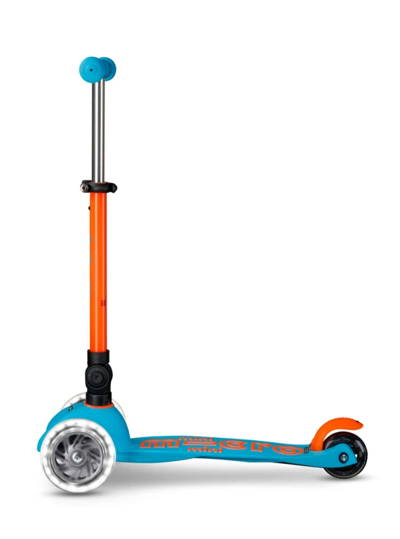 Patinete Mini Deluxe Plegable Neón LED · Azul/Naranja