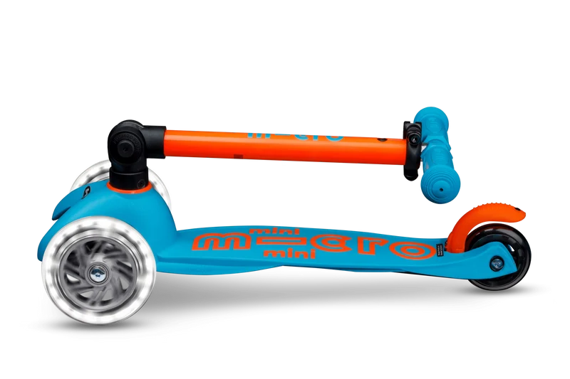 Patinete Mini Deluxe Plegable Neón LED · Azul/Naranja