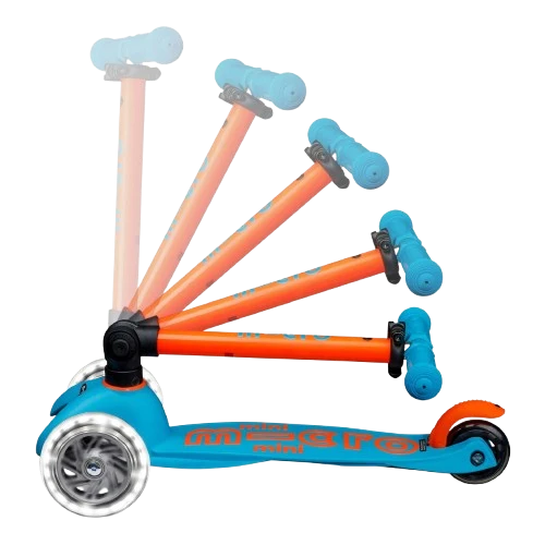 Patinete Mini Deluxe Plegable Neón LED · Azul/Naranja
