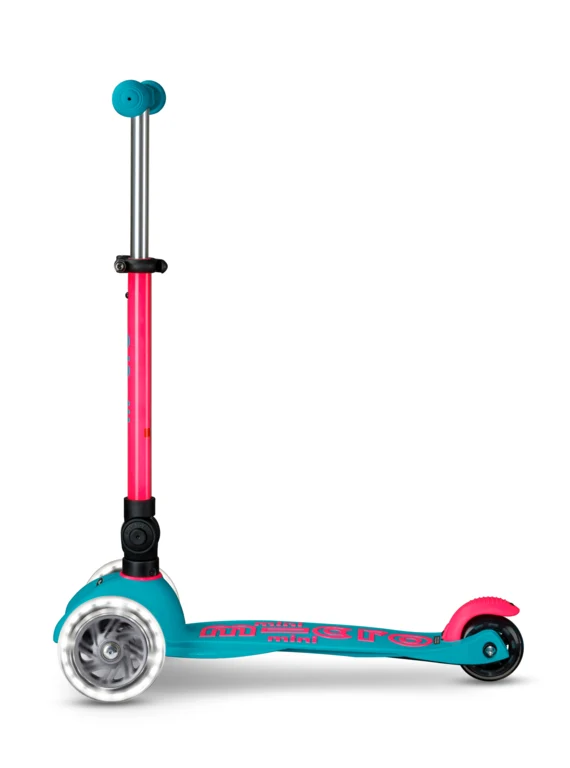 Patinete Mini Deluxe Plegable Neón LED · Aqua /Fucsia