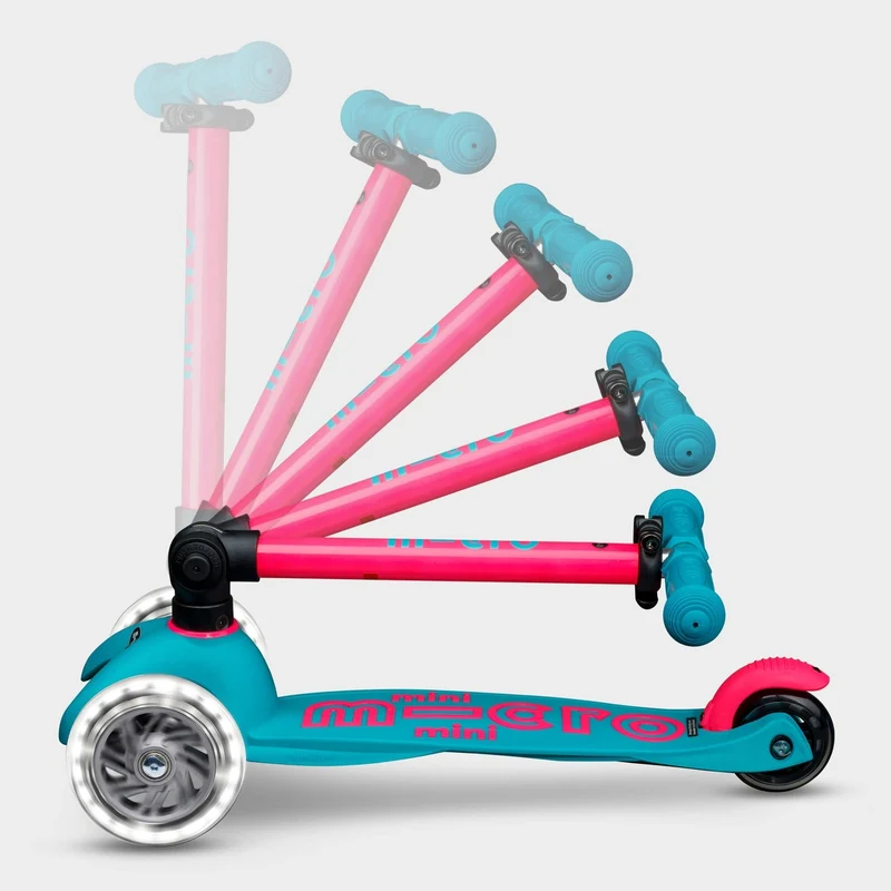 Patinete Mini Deluxe Plegable Neón LED · Aqua /Fucsia