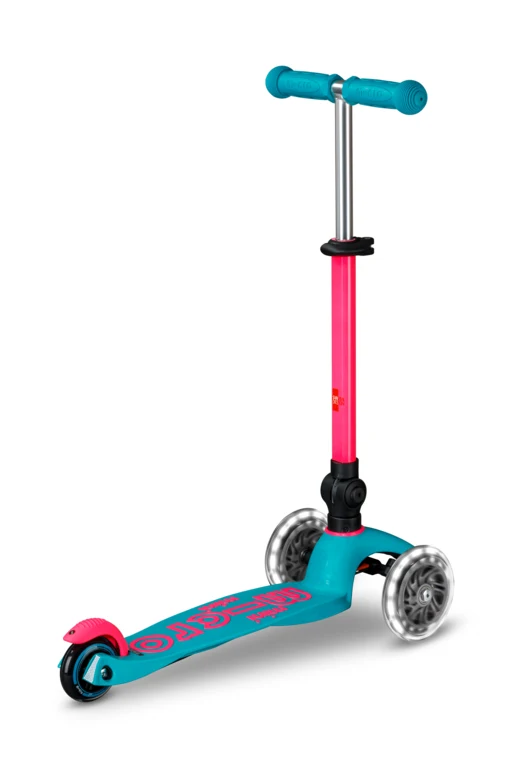 Patinete Mini Deluxe Plegable Neón LED · Aqua /Fucsia