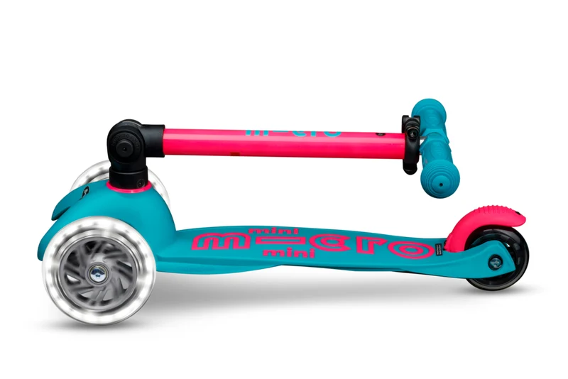 Patinete Mini Deluxe Plegable Neón LED · Aqua /Fucsia