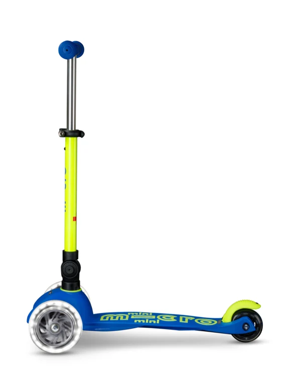 Patinete Mini Deluxe Plegable Neón LED · Azul/Amarillo