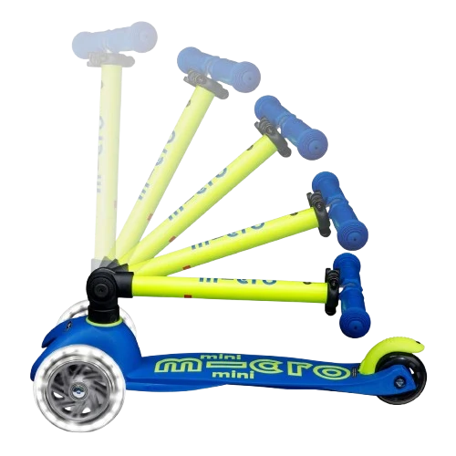 Patinete Mini Deluxe Plegable Neón LED · Azul/Amarillo
