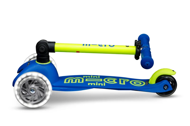 Patinete Mini Deluxe Plegable Neón LED · Azul/Amarillo