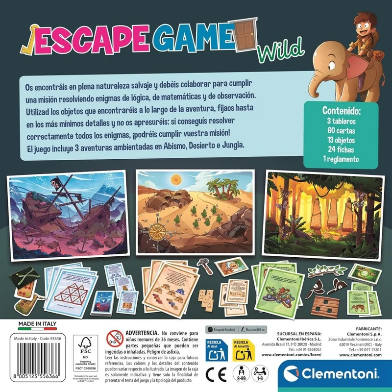 ESCAPE GAME WILD - Juego de mesa - Clementoni - 1-6 jugadores - 8+ años - 60 min