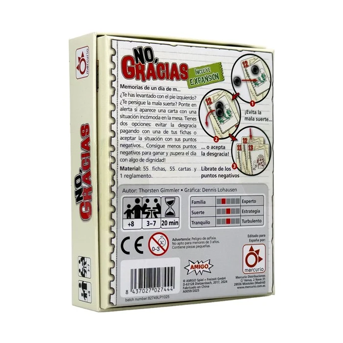 No Gracias + Expansión - Juego de mesa - Mercurio - 3-7 jugadores - 8+ años - 20 min