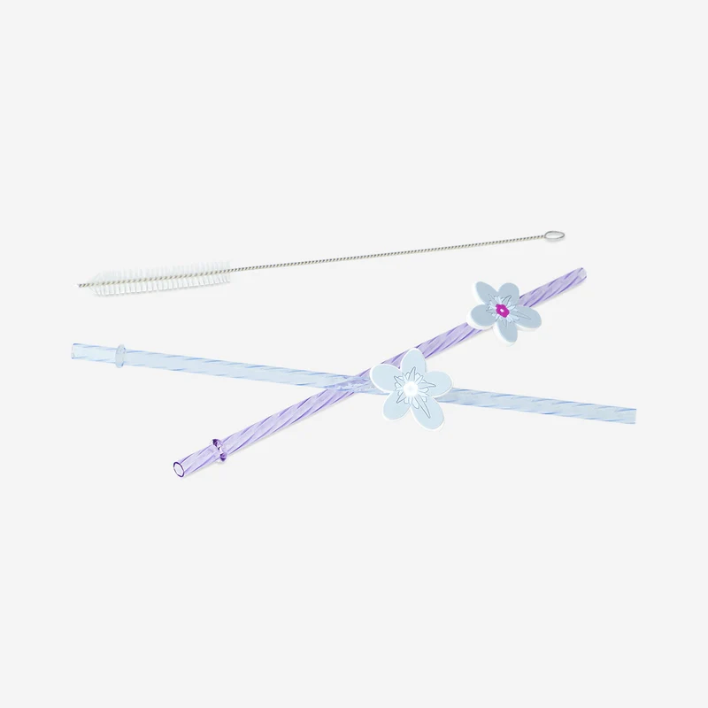 Straws with butterfly and flower charms - 4 pcs