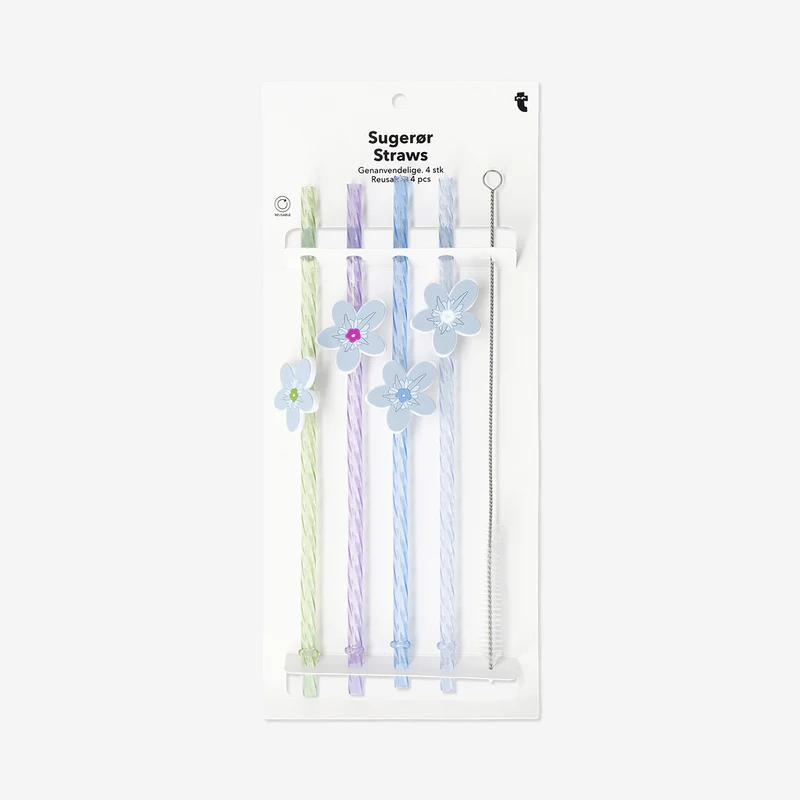 Straws with butterfly and flower charms - 4 pcs