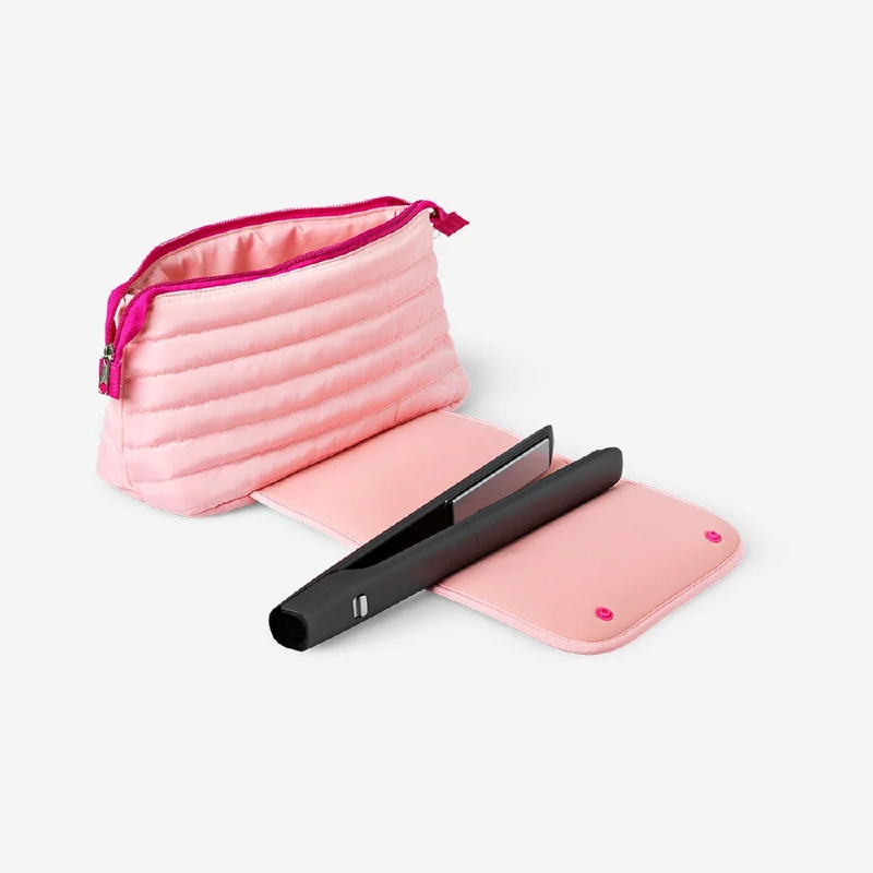 Pink organiser bag for hair styling tools