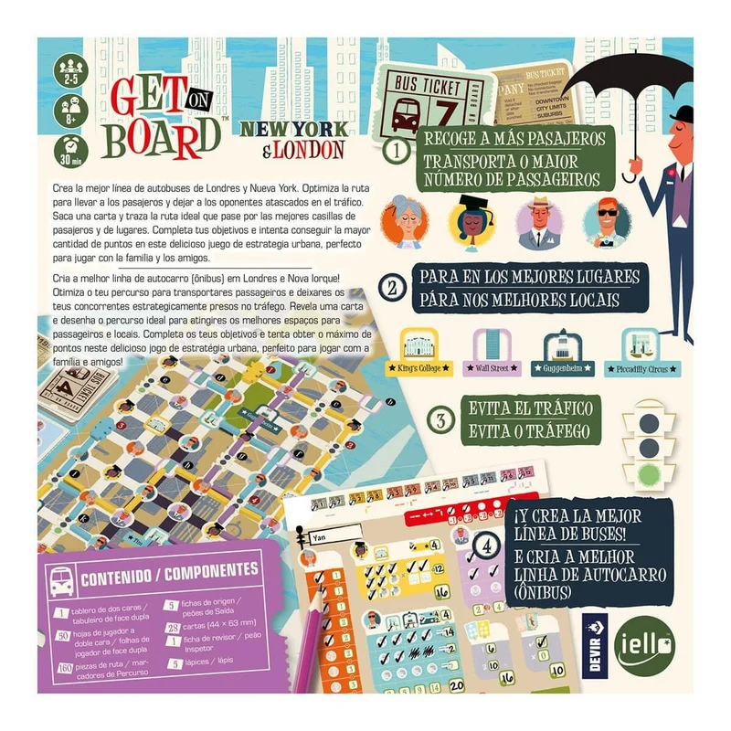 Get on Board New York London en castellano KM0 - Juego de mesa - Devir - 2-5 jugadores - 8+ años - 30 min