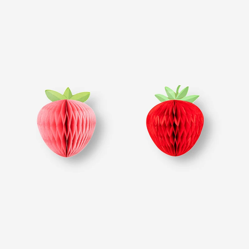 Honeycomb paper strawberry table decorations - 6 pcs