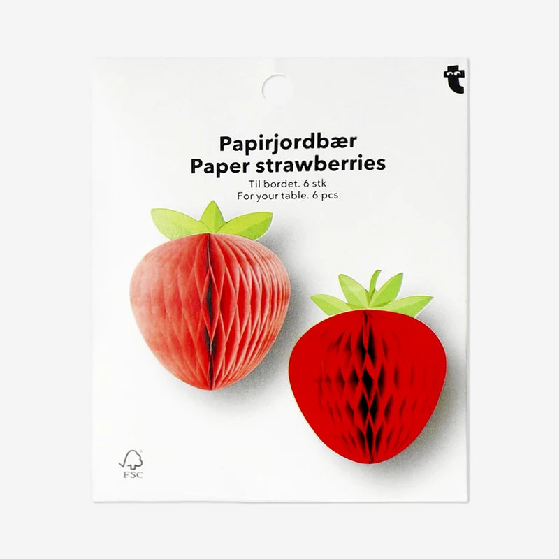 Honeycomb paper strawberry table decorations - 6 pcs