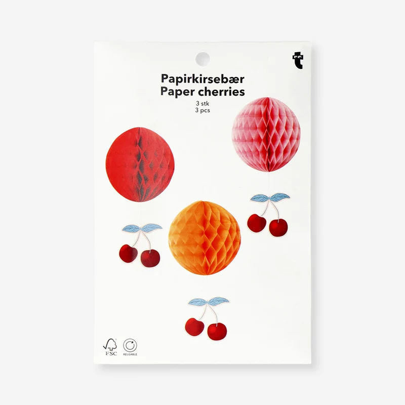 Honeycomb paper cherries - 3 pcs