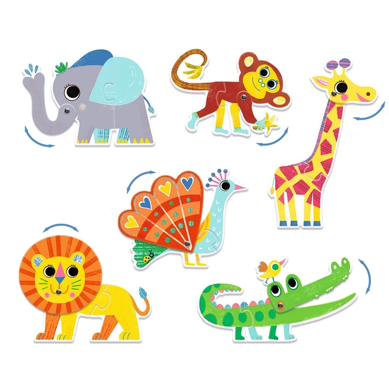 Puzzle dúo Animales Articulados 12 piezas · Djeco
