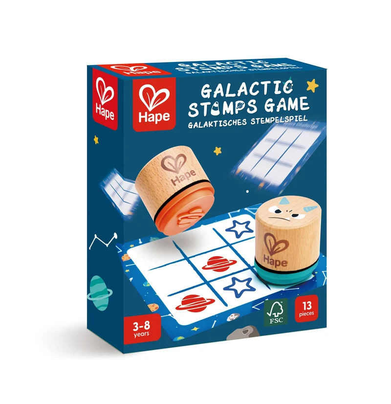Juego 3 en raya con sellos galácticos · Hape