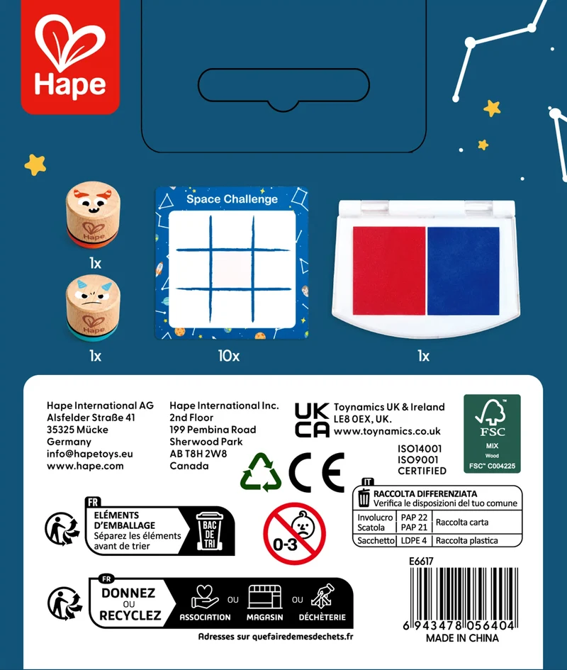 Juego 3 en raya con sellos galácticos · Hape