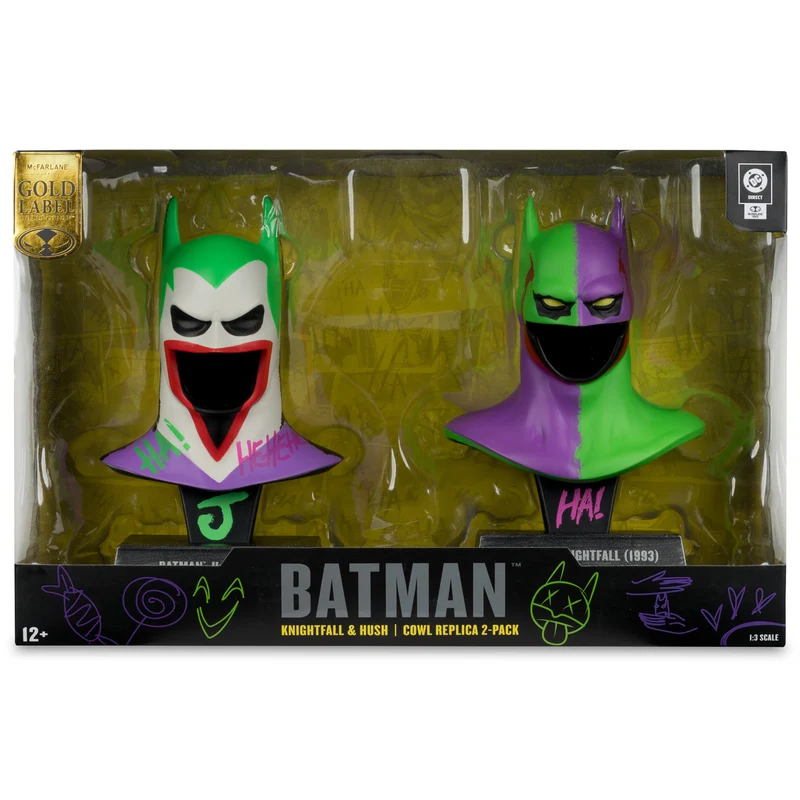 Mcfarlane Dc Direct Prop Replica: Capucha Batman Hush Y Capucha Batman Knightfall Jokerized Gold Label Escala 1/3 2 Pack