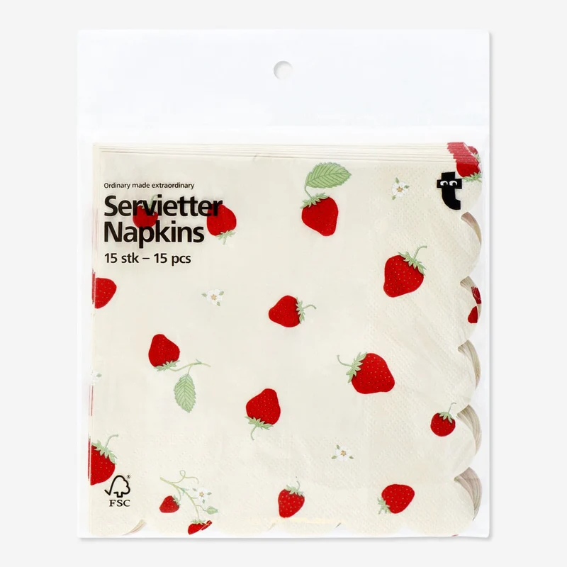 Napkins with strawberries - 15 pcs