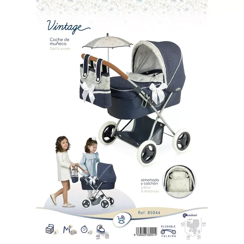 Coche De Muñeca Plegable Con Sombrilla Para Muñecas De Hasta 48 Cm.
