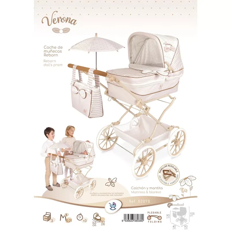 Coche De Muñeca 3X1 Plegable Para Muñecas De Hasta 48 Cm Con Sombrilla De Cuevas Toys