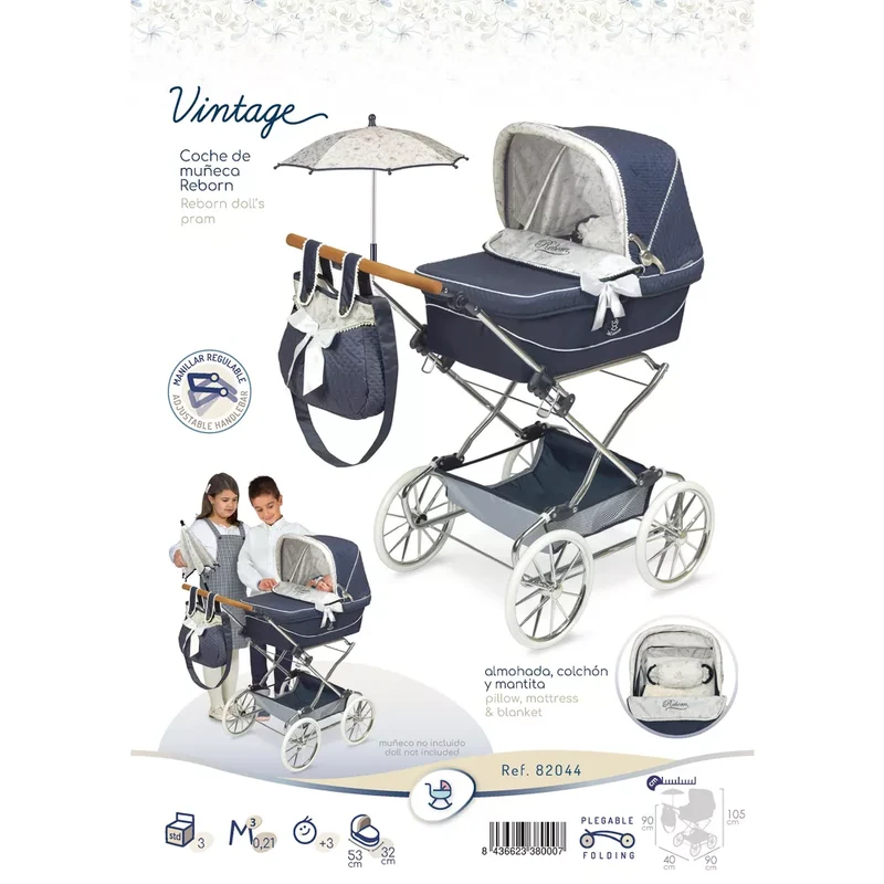 Coche de Muñecas Reborn Vintage Plegable con Sombrilla
