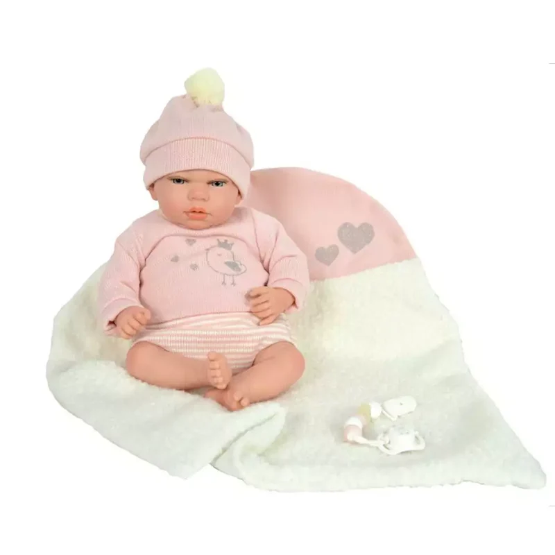 Muñeca Reborn Arias 40 Cm Rosa Con Manta