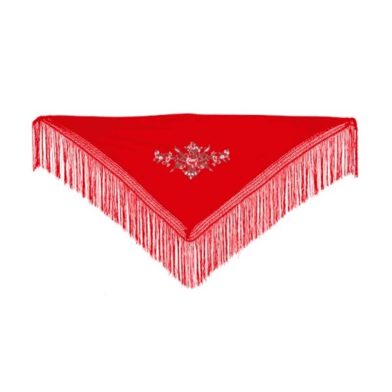 Mantón Chulapa Rojo Bordado con Flecos – Tamaño Pequeño