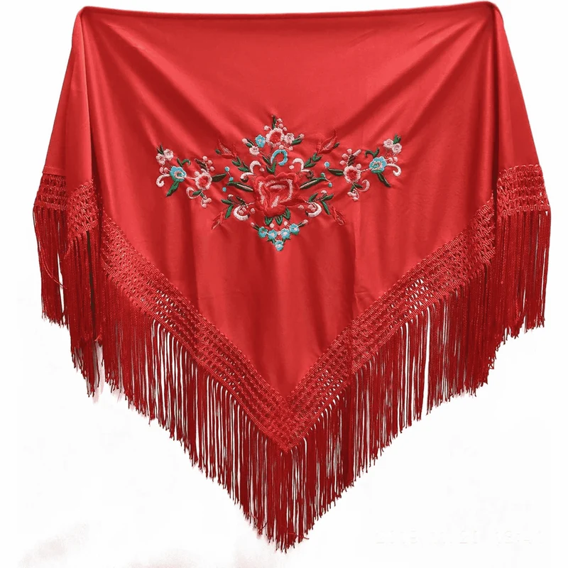 Mantón de Chulapa Rojo con Bordado Floral – Tamaño Pequeño