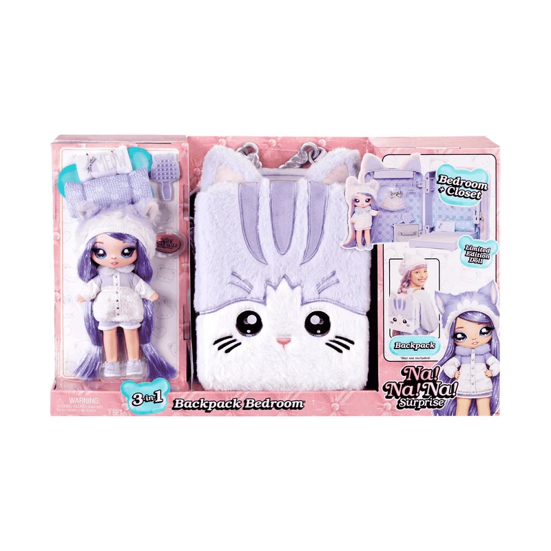 Na! Na! Na! Surprise 3 en 1 Mochila Dormitorio Serie 3 Lavender Kitty