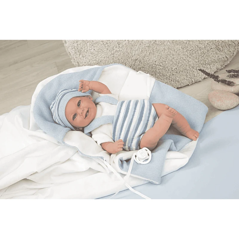 Muñeco Elegance de 35 cm Babyto azul con manta