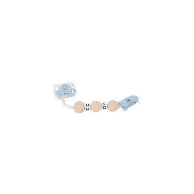 Muñecas Arias Set Chupete Azul Blanco con Cadena Madera y Pinza