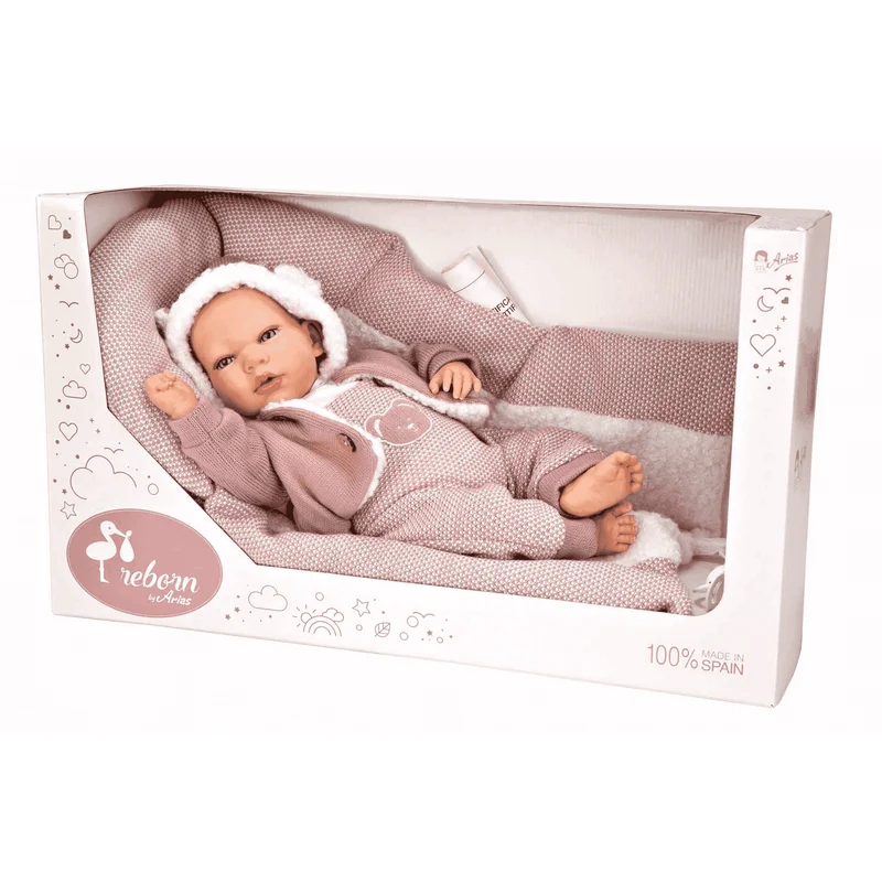 Muñeca Bebé Reborn Gadea rosa con manta
