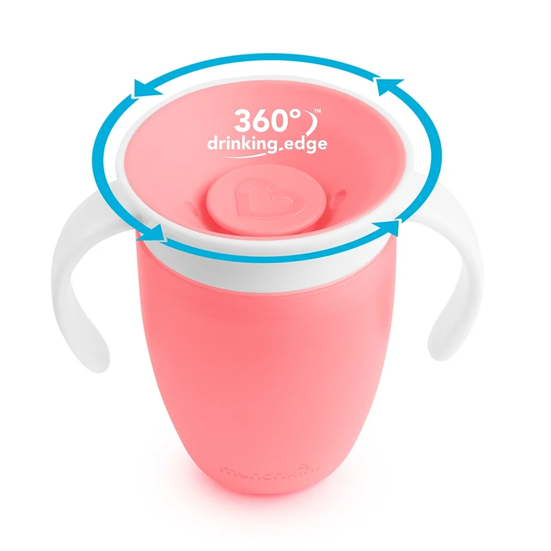 Vaso Antiderrame con Asa y Tapa - Miracle 360º Rosa Pastel · Munchkin