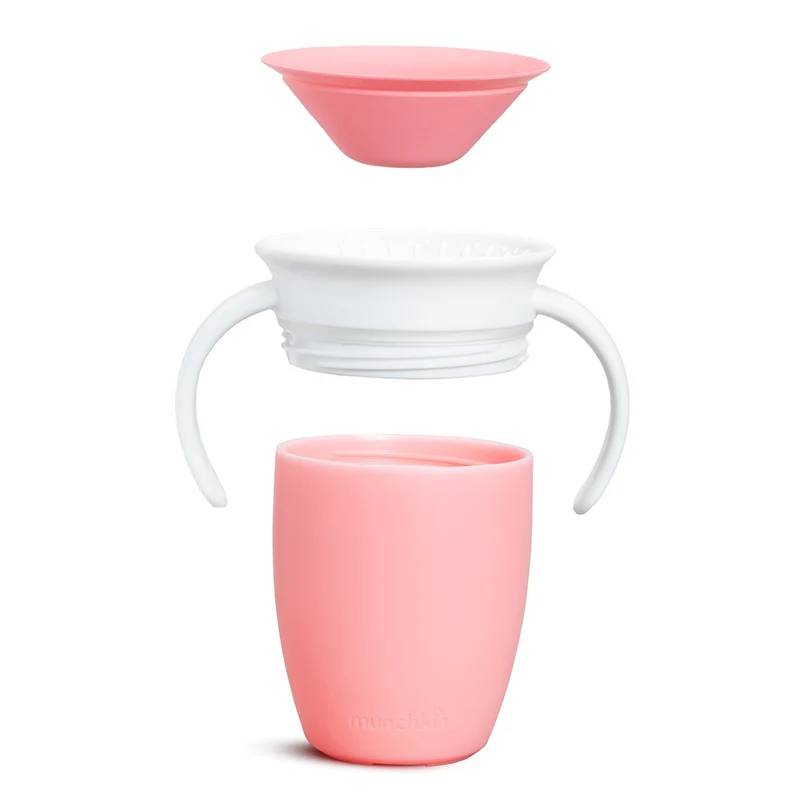 Vaso Antiderrame con Asa y Tapa - Miracle 360º Rosa Pastel · Munchkin