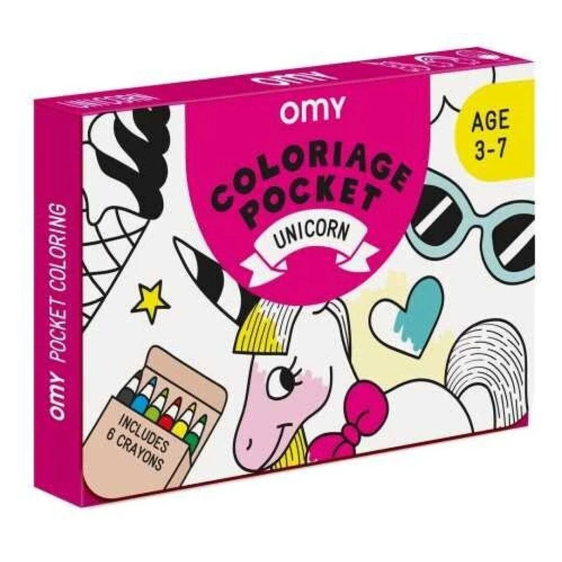 Pocket OMY Unicornio para colorear + 6 lápices colores