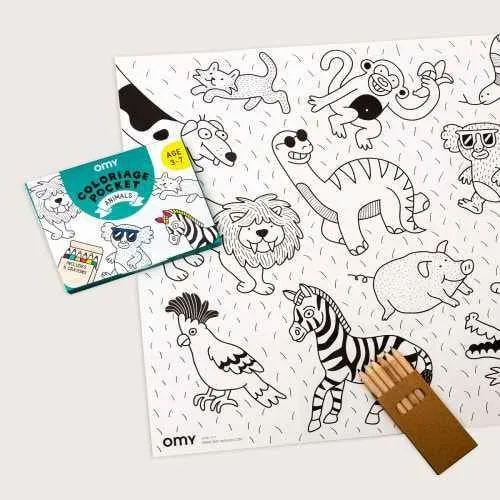 Pocket OMY Animals para colorear + 6 lápices colores
