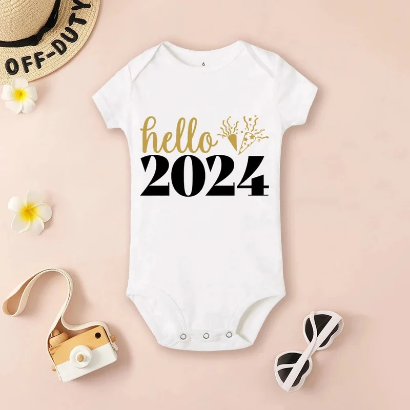 Hello 2024 Baby Bodysuit: Short Sleeve Romper Shower Gift
