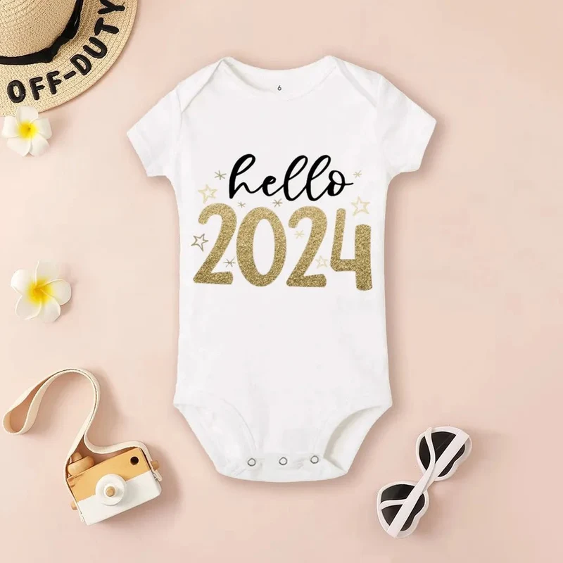 Hello 2024 Baby Bodysuit: Short Sleeve Romper Shower Gift