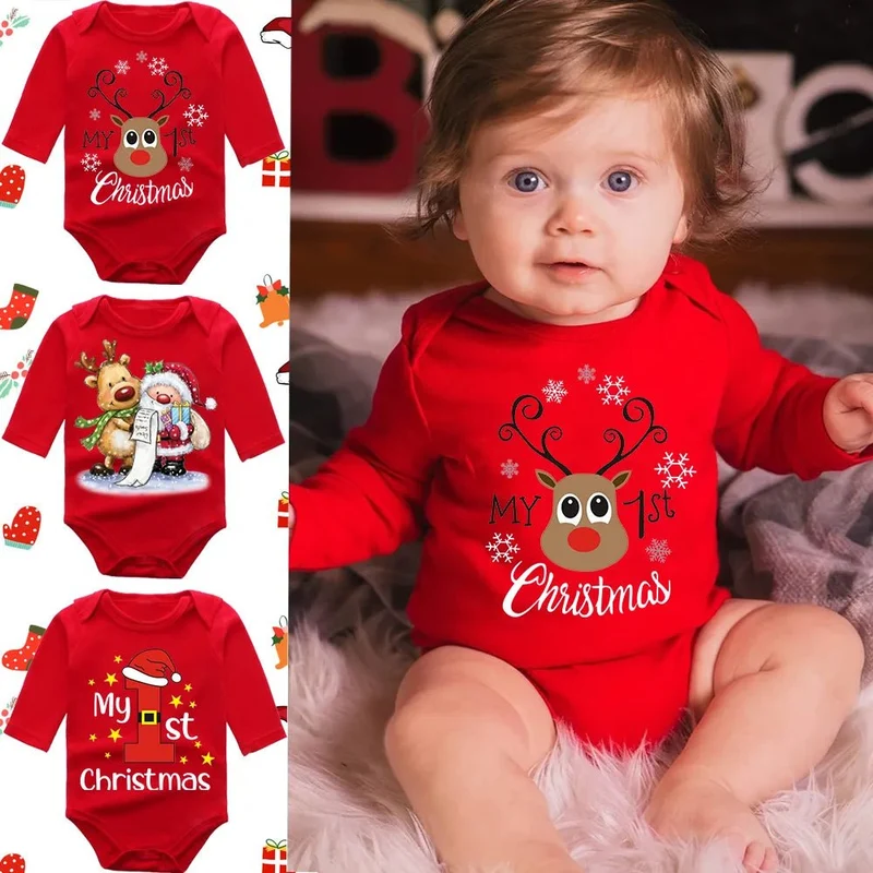 My First Christmas Newborn Rompers - Long Sleeve Jumpsuits