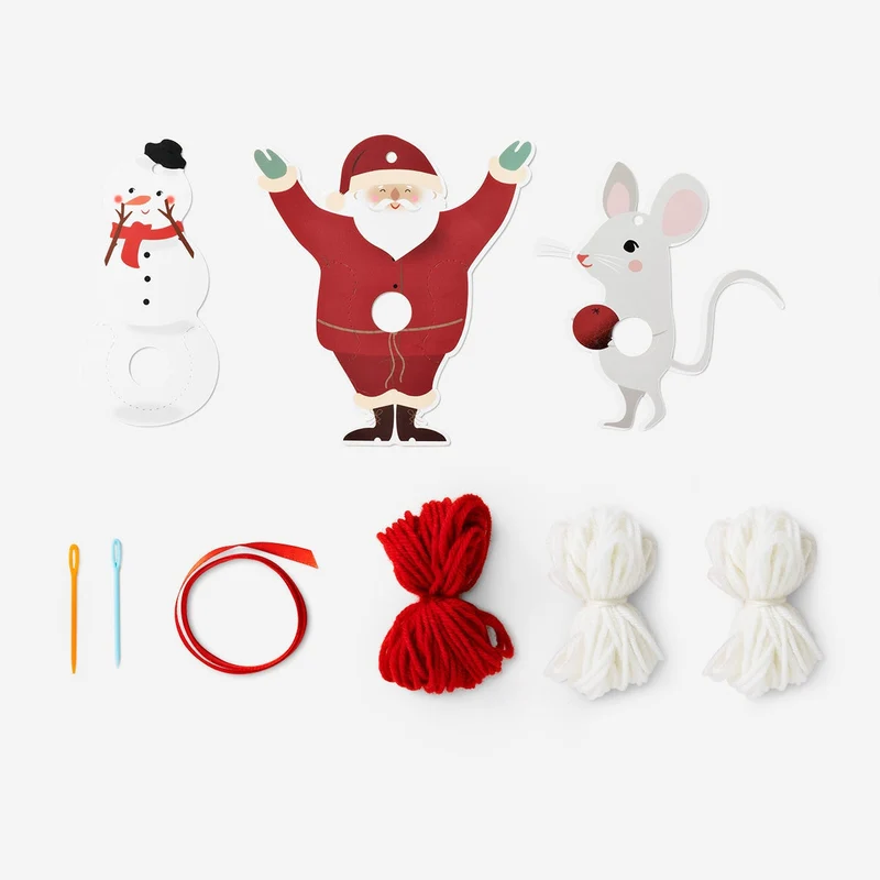 DIY pom pom Christmas ornaments - 3 pcs