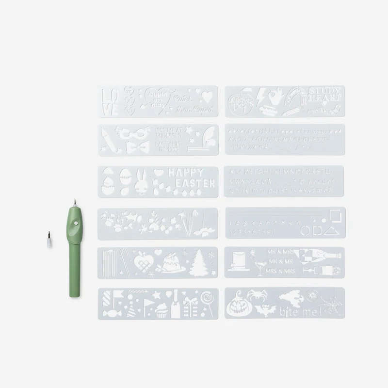 Engraving pen. With stencils and a replaceable tip
