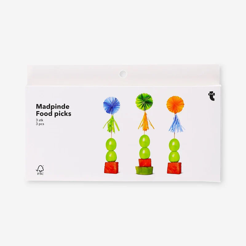 Food picks with paper fans and tassels - 3 pcs
